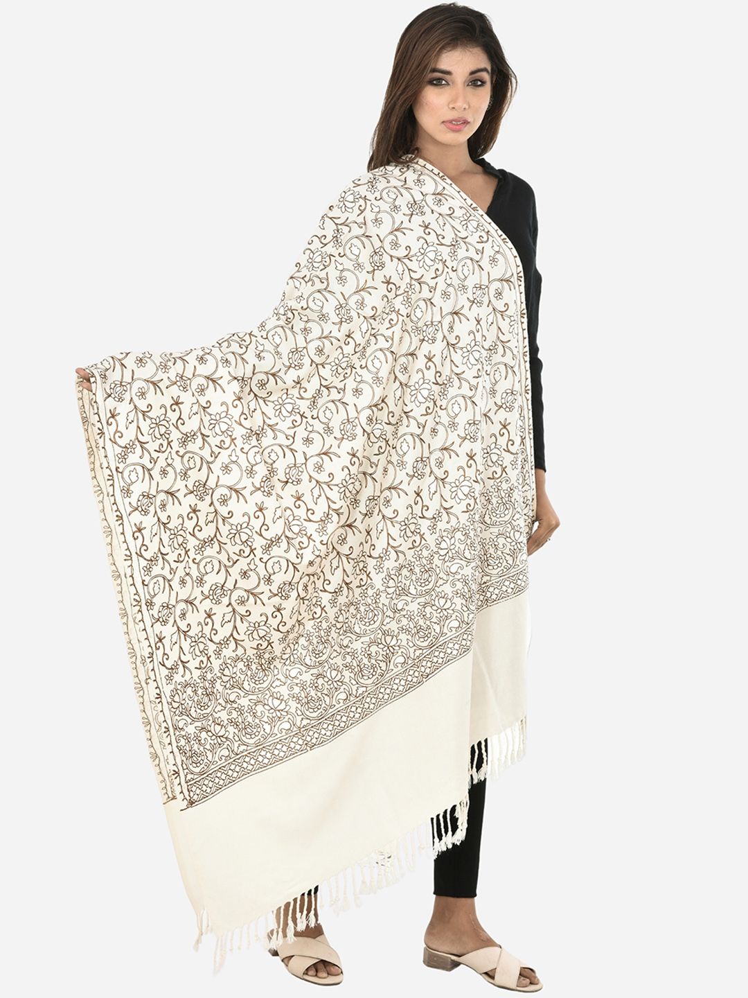 BAISA Women Floral Wool Embroidered Shawl