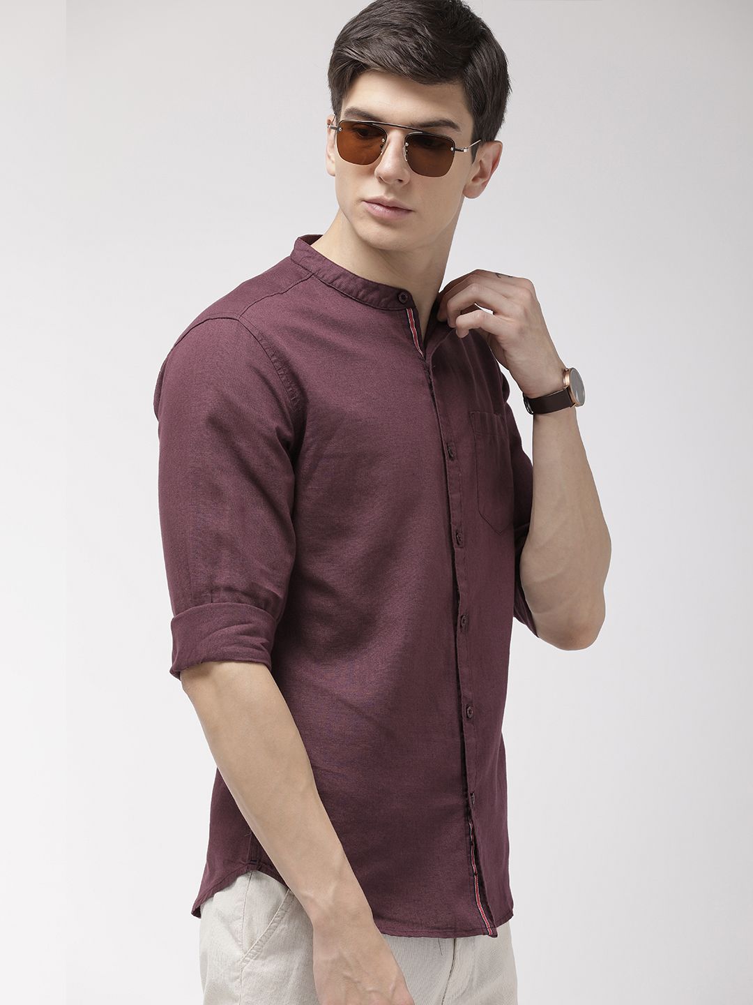 HIGHLANDER Men Maroon Slim Fit Solid Casual Shirt