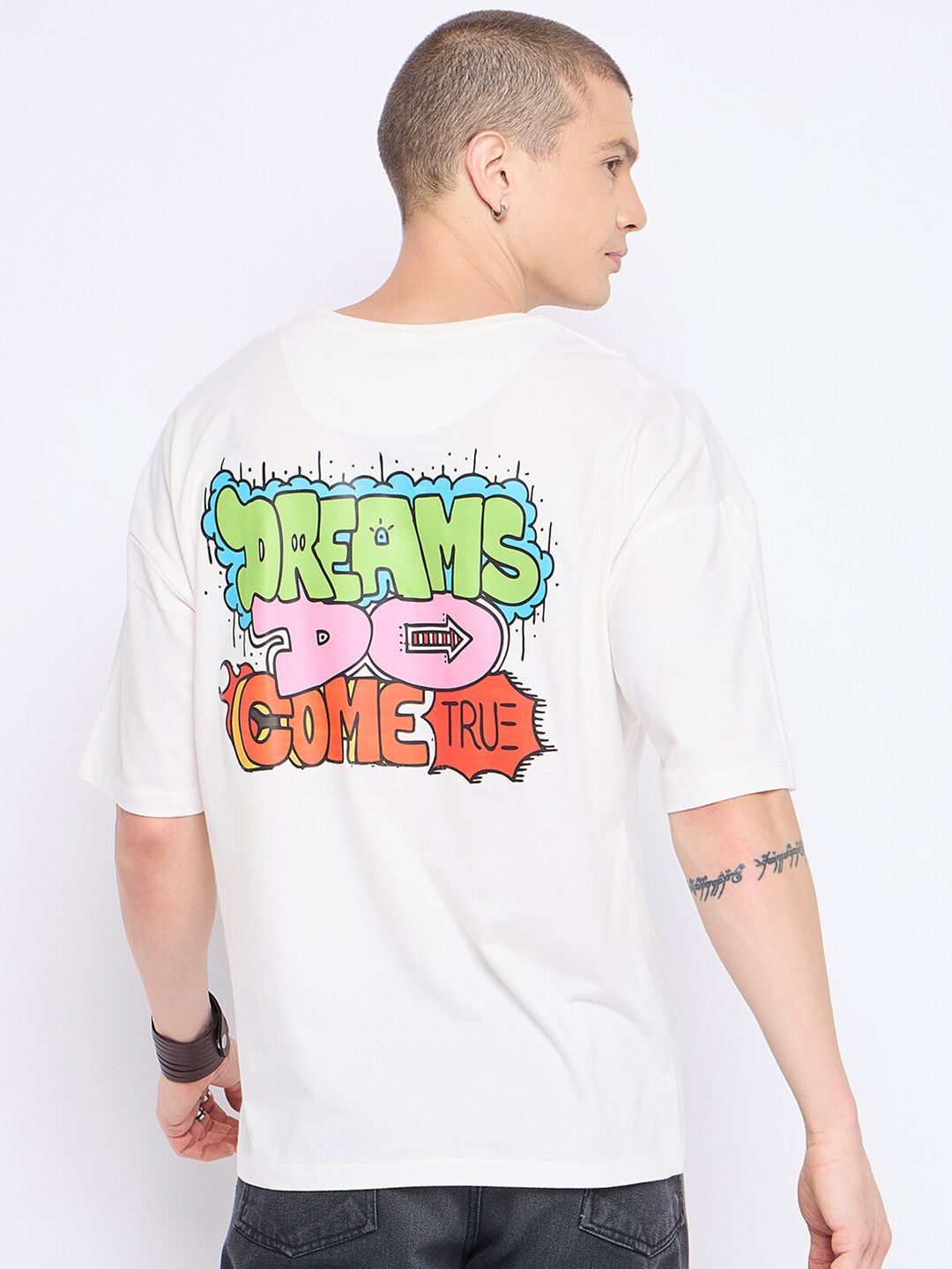Mast & Harbour Typography Printed Drop Shoulder Cotton Oversized T-shirt