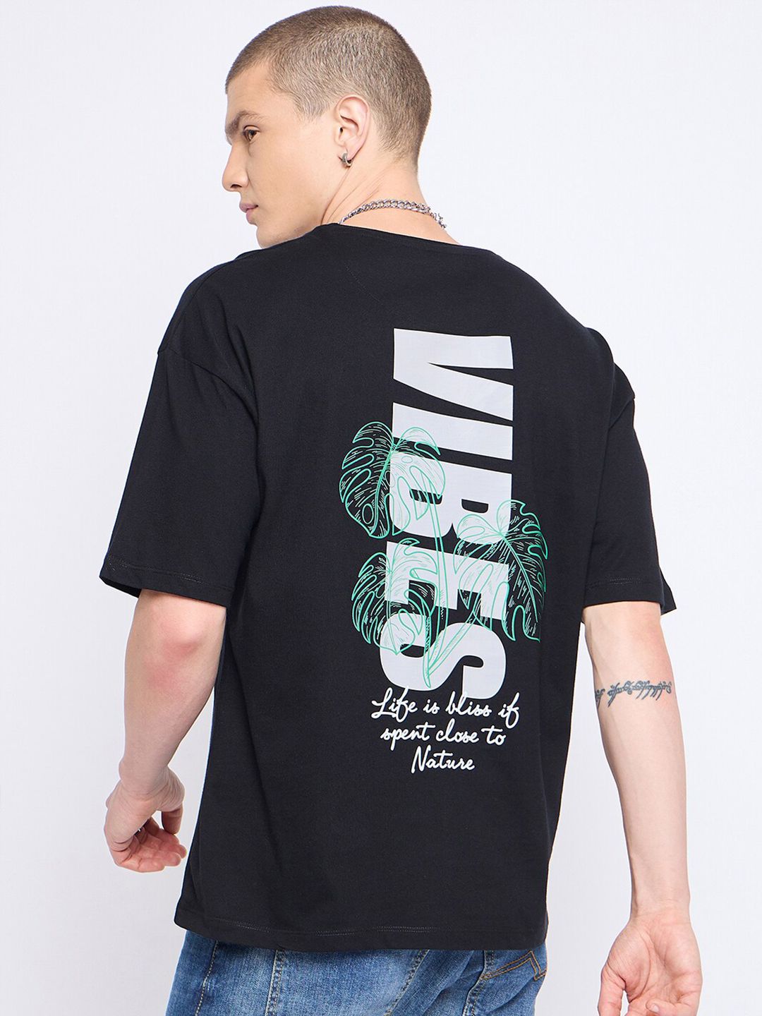 Mast & Harbour Typography Printed Drop Shoulder Cotton Oversized T-shirt