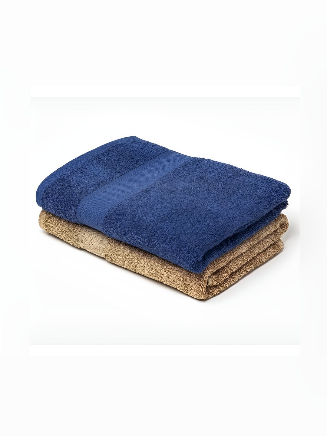 Bulfyss Beige & Navy Blue 2 Pcs Cotton 400 GSM Bath Towels