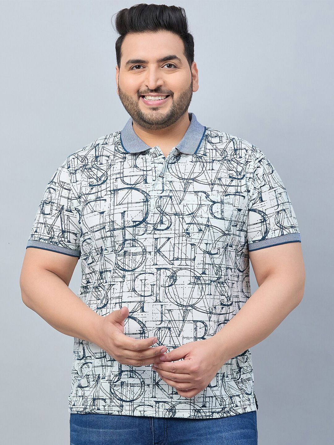 AUSTIVO Plus Size Abstract  Printed Polo Collar Pockets T-shirt