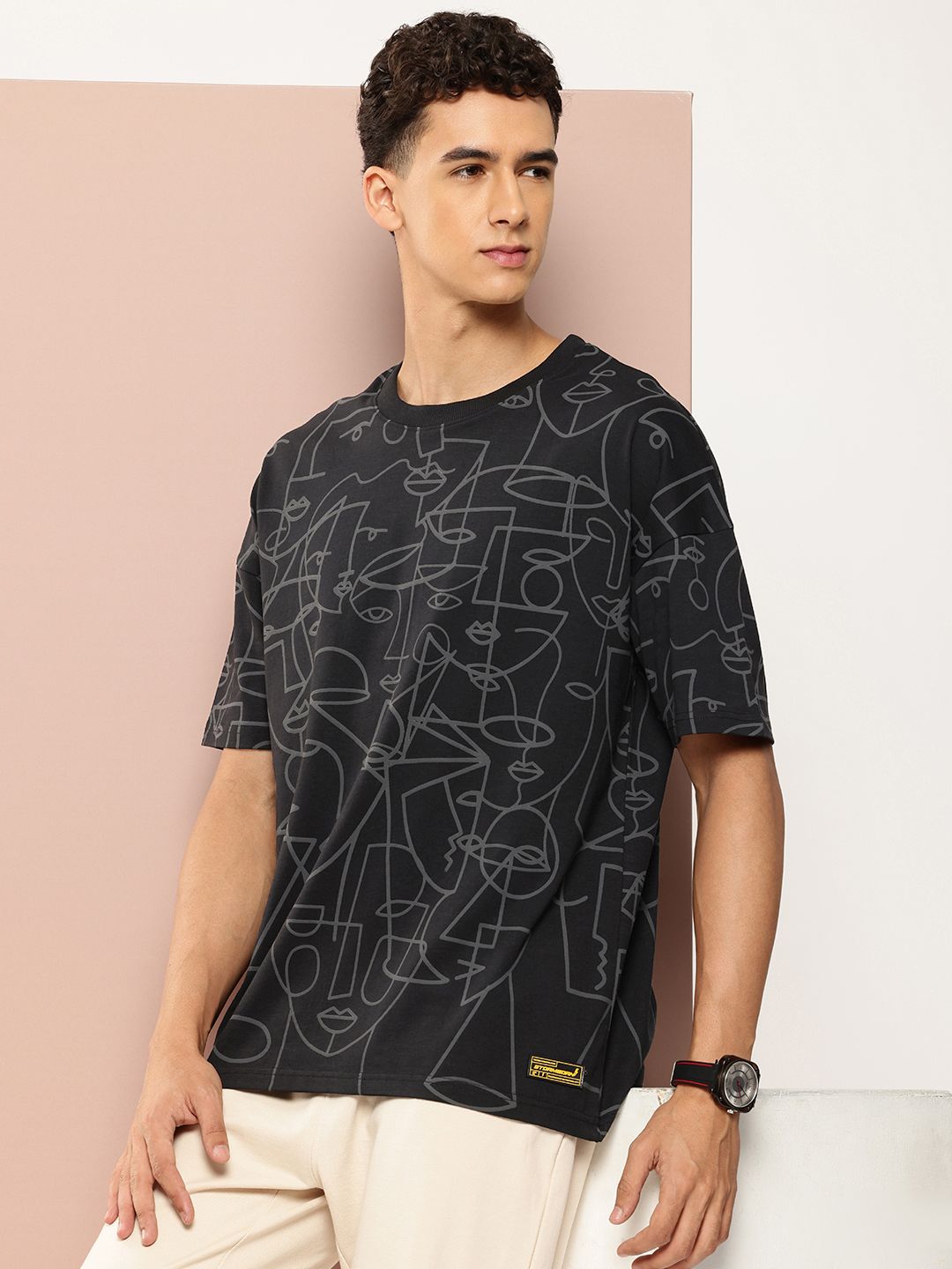 Stormborn Men Graphic Printed Drop-Shoulder Sleeves Oversized Pure Cotton T-shirt