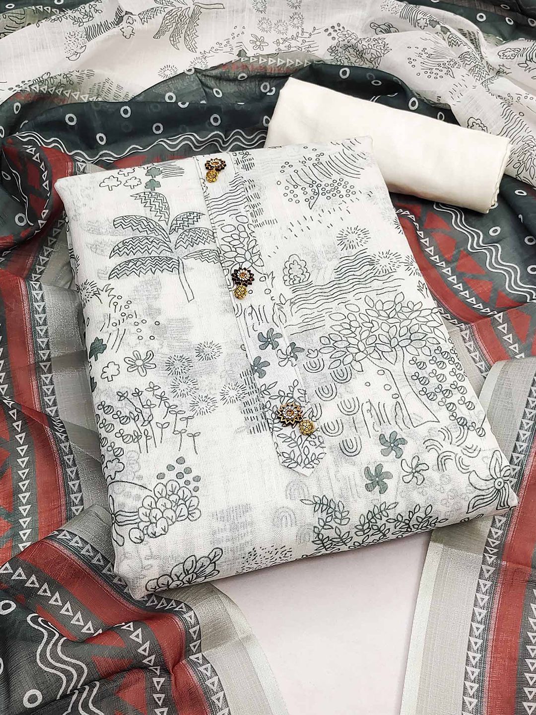 Peachmode Floral Printed Linen Unstitched Dress Material
