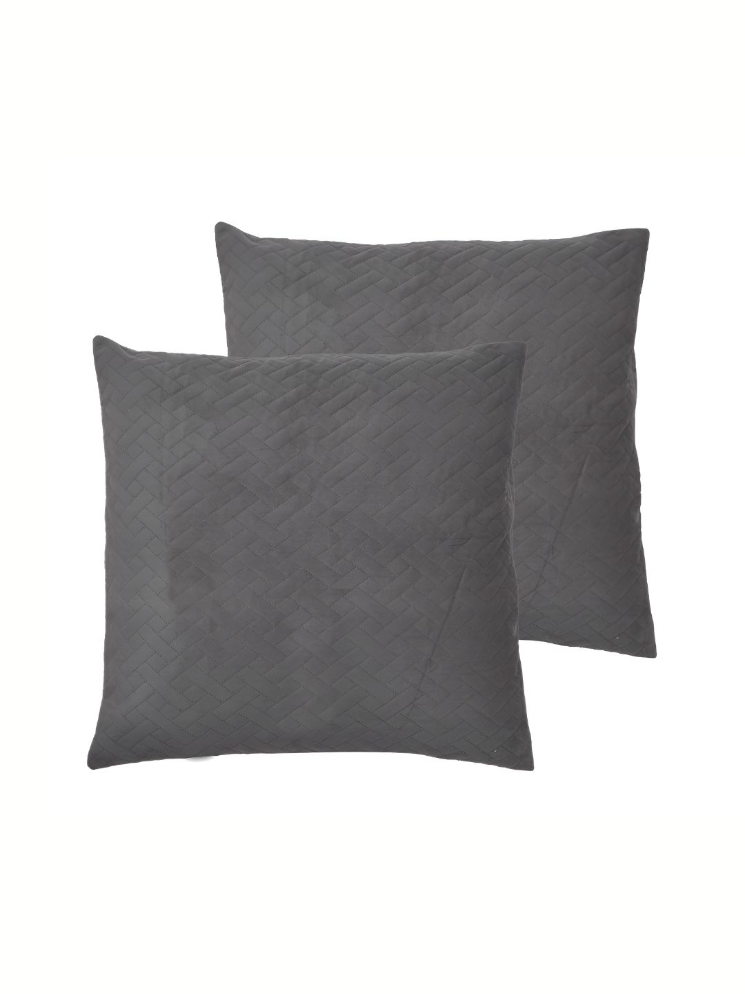 RRC Grey Geometric Velvet Quilted 2 Textured Square Cushion Covers -24x24In