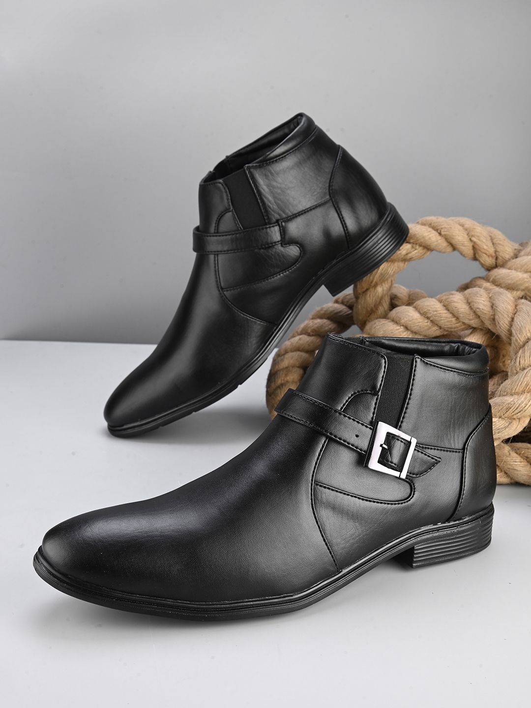 HERE&NOW Men Black Round Toe Formal Monks shoes