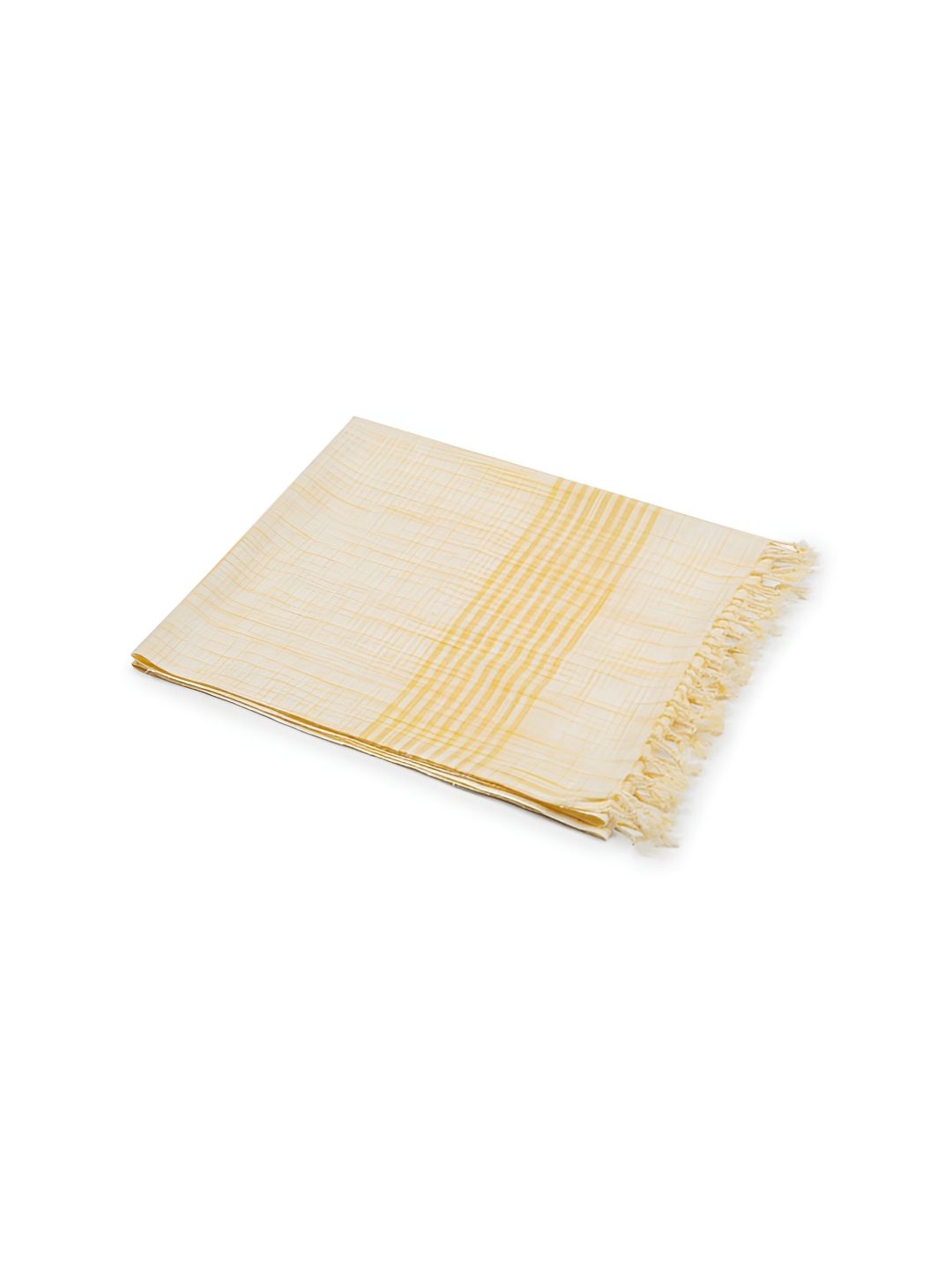 Fabindia White & Yellow Printed Cotton 125 GSM Bath Towel