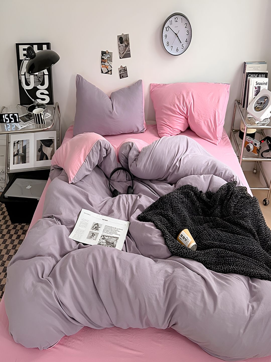 JC HOME Pink & Mauve AC Room Single Bedding Set
