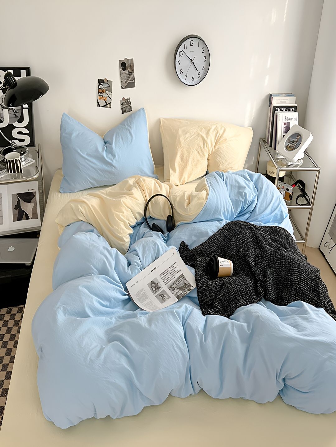 JC HOME Yellow & Blue AC Room Double King Bedding Set