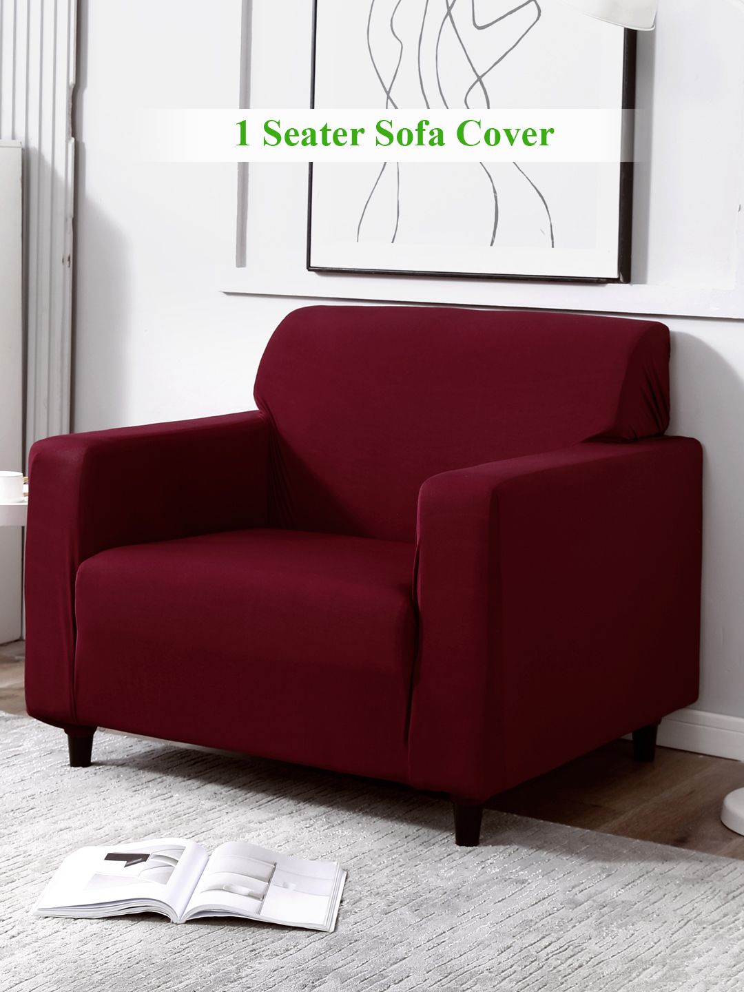 HOKIPO Elastic Stretchable Solid Polyester Straight Single Seater Sofa Cover-55x20x35In