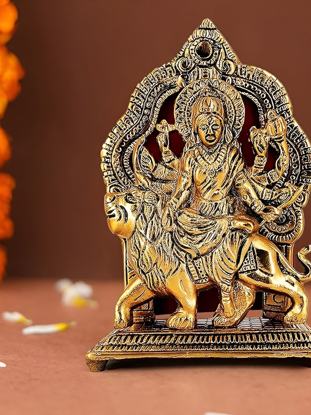 Aura Maa Durga Gold Aluminium Metallic Prayer Room Small Showpiece - 2 Inches