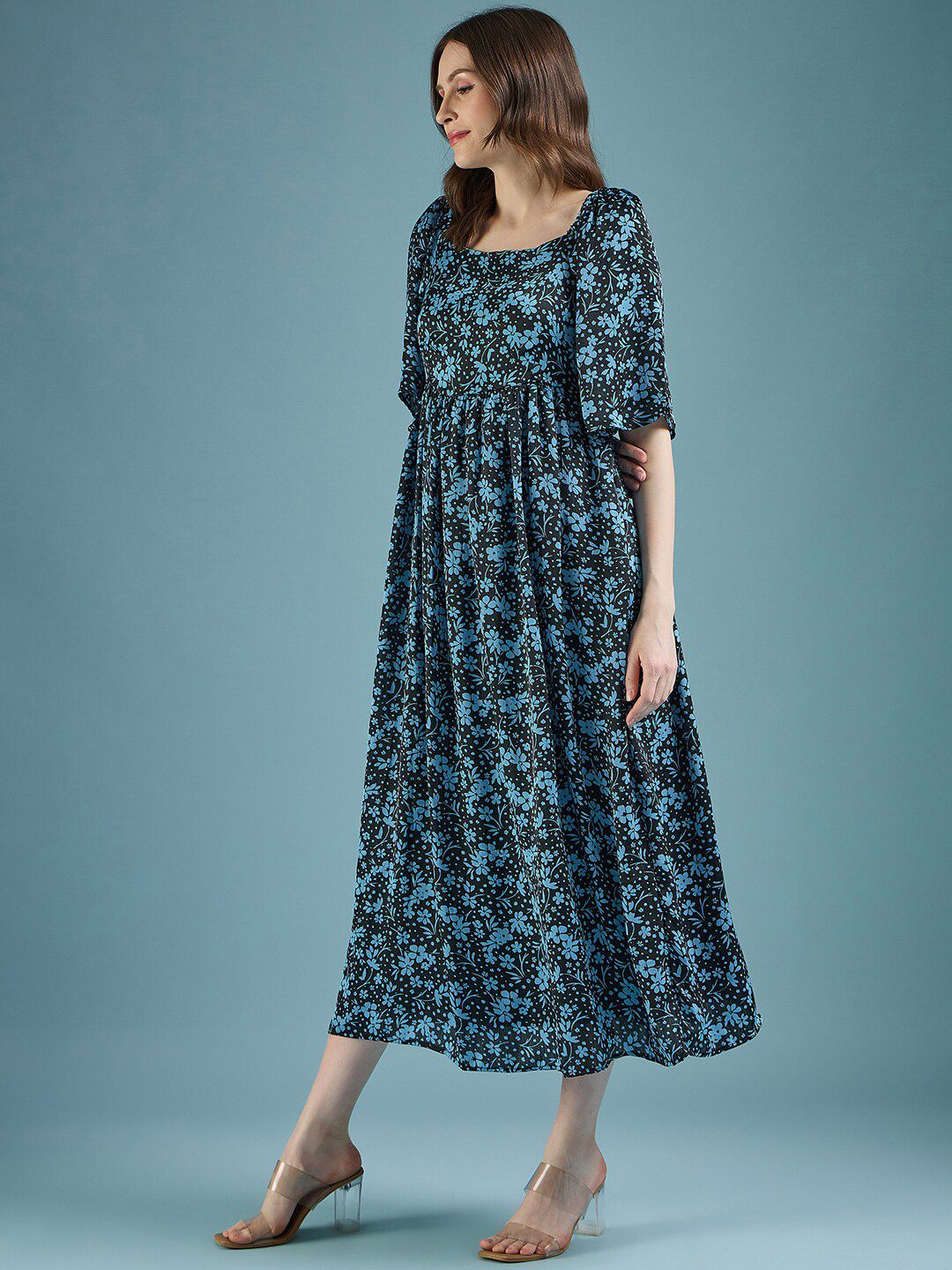 knee length dresses for ladies Ophelia Navy Embroidered Midi Dress