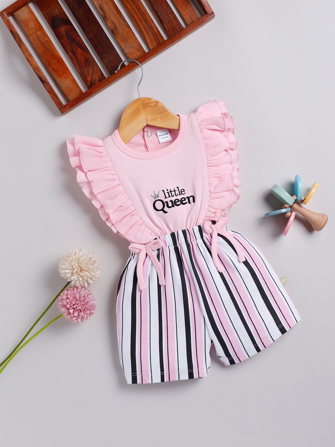 Moms Love Infant Girls Pure Cotton Striped Basic Jumpsuit