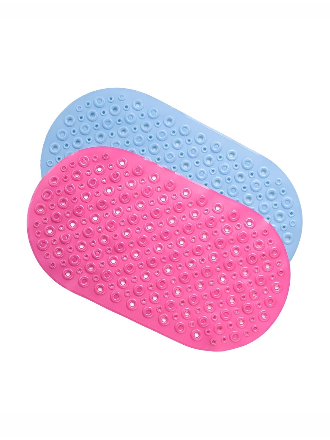 Savya Home Pink & Blue 2 Pieces Textured 210 GSM Soft Rubber PVC Anti-Skid Bath Mats