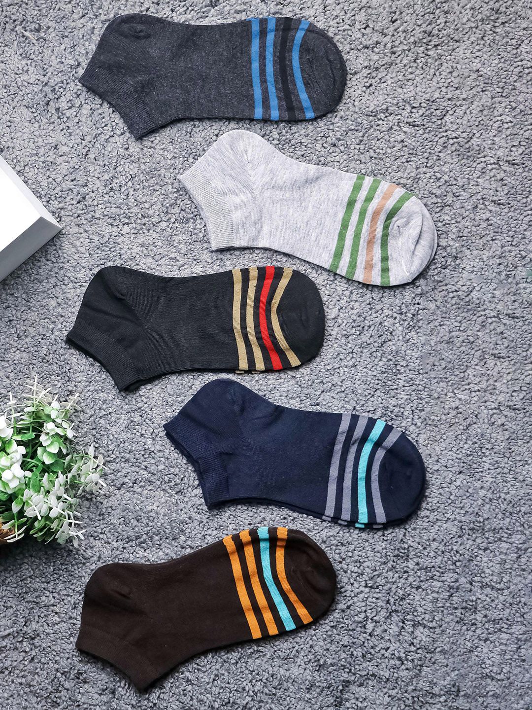 Brauch Pack Of 5 Striped Cotton Ankle-Length Socks