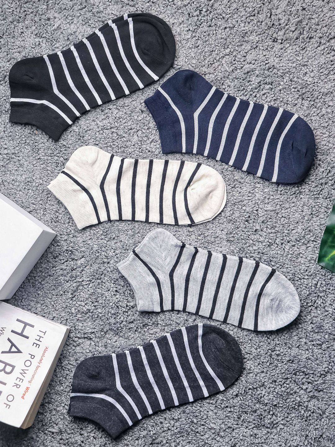 Brauch Pack Of 5 Assorted Striped Cotton Ankle-Length Socks