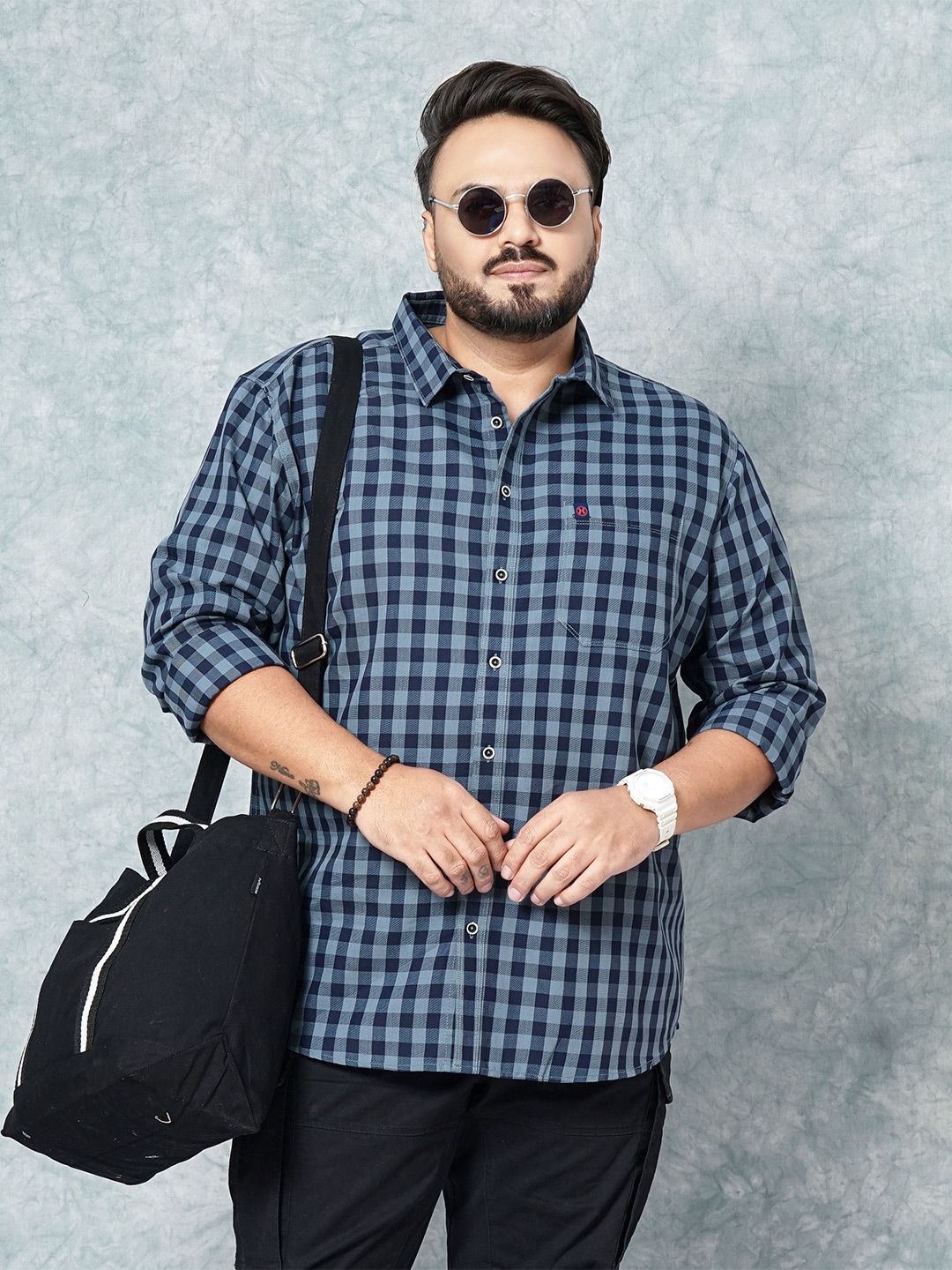 Hardsoda by The Indian Garage Co Plus Size Checked Spread Collar Long Sleeves Casual Shirt