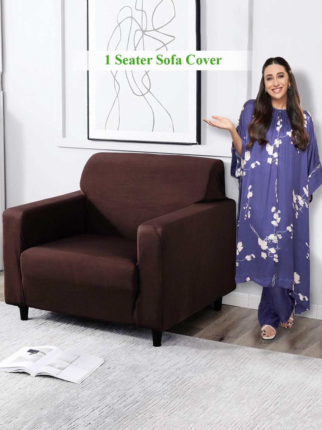 HOKIPO Elastic stretchable Solid Polyester Straight Single Seater Sofa Cover-55x20x35In