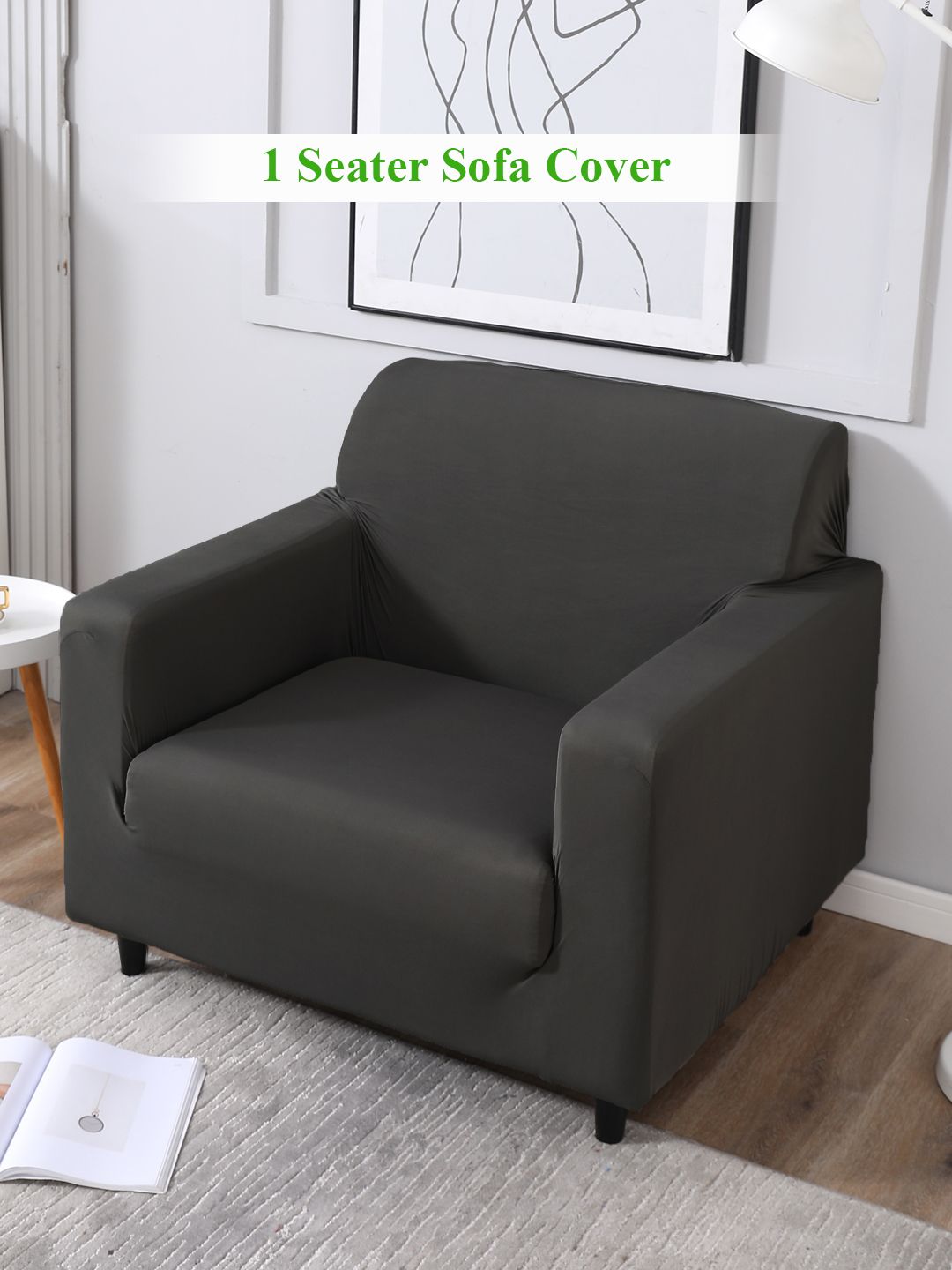 HOKIPO Stretchable Elastic Solid Polyester Straight Single Seater Sofa Cover-55x20x35In