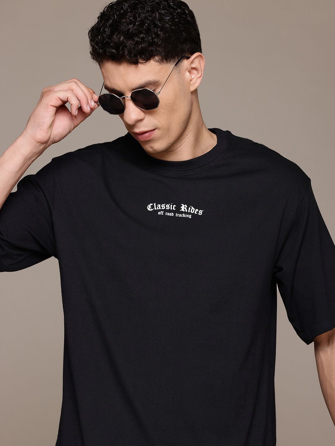 The Roadster Lifestyle Co. Drop-Shoulder Sleeves Pure Cotton Relaxed T-shirt