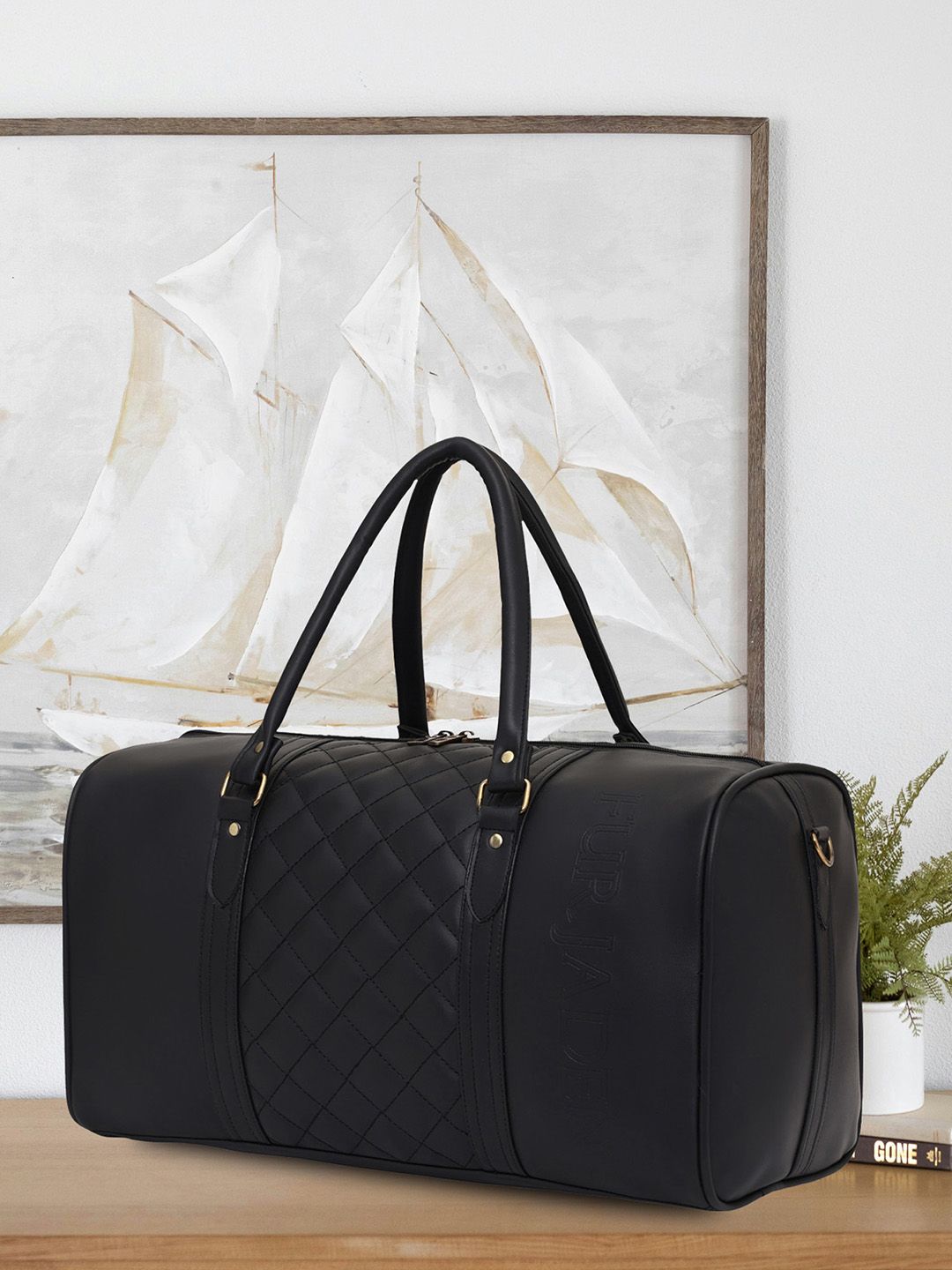 FUR JADEN Textured Medium Vegan Leather Casual Duffel Bag