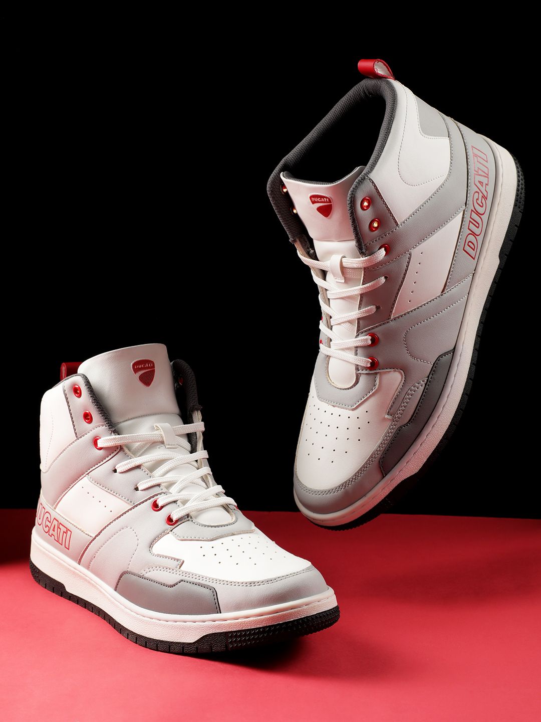 Ducati Men Mid-Top Colourblocked Sneakers with Perforated Detail