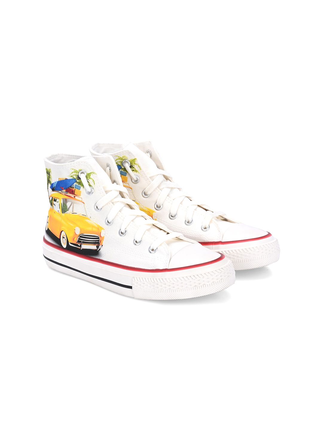 CROWCIA LONDON Women Printed Lightweight High-Top Canvas Sneakers