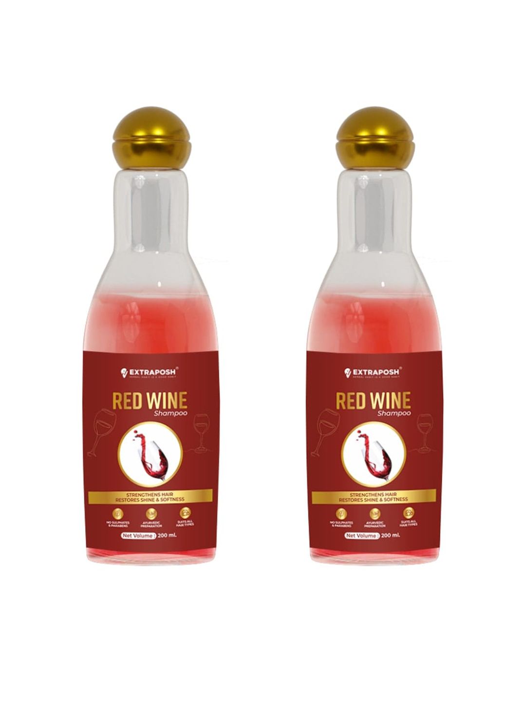 Extraposh Set Of 2 Red Wine Shampoo For Long & Luscious Hair - 200ml Each