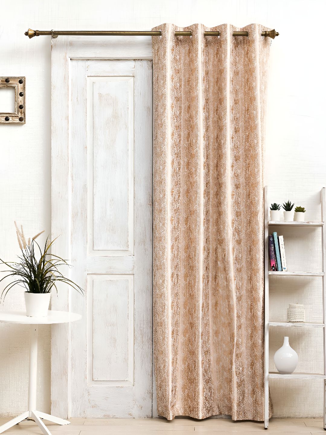 Ariana Coffee Brown & White Abstract Room Darkening Door Curtain