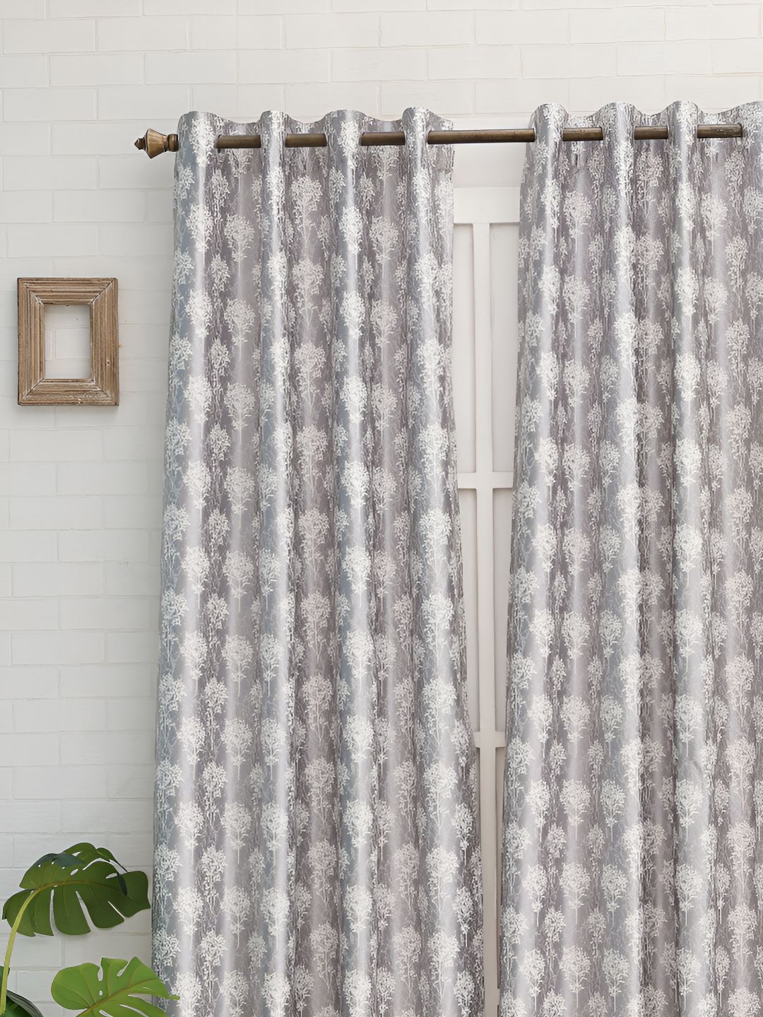 Ariana Grey & White Floral Room Darkening Window Curtain