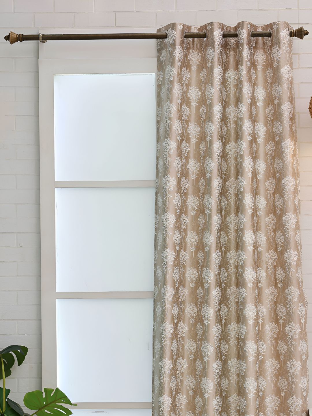 Ariana Beige & White Floral Room Darkening Window Curtain