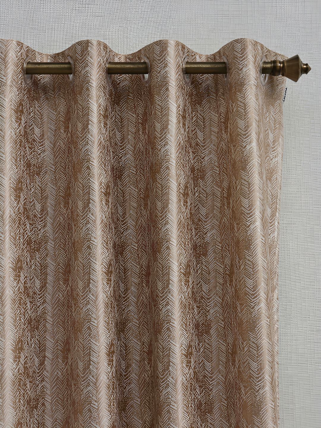 Ariana Ariana Wave Coffee Brown & White Abstract Printed Room Darkening Long Door Curtain