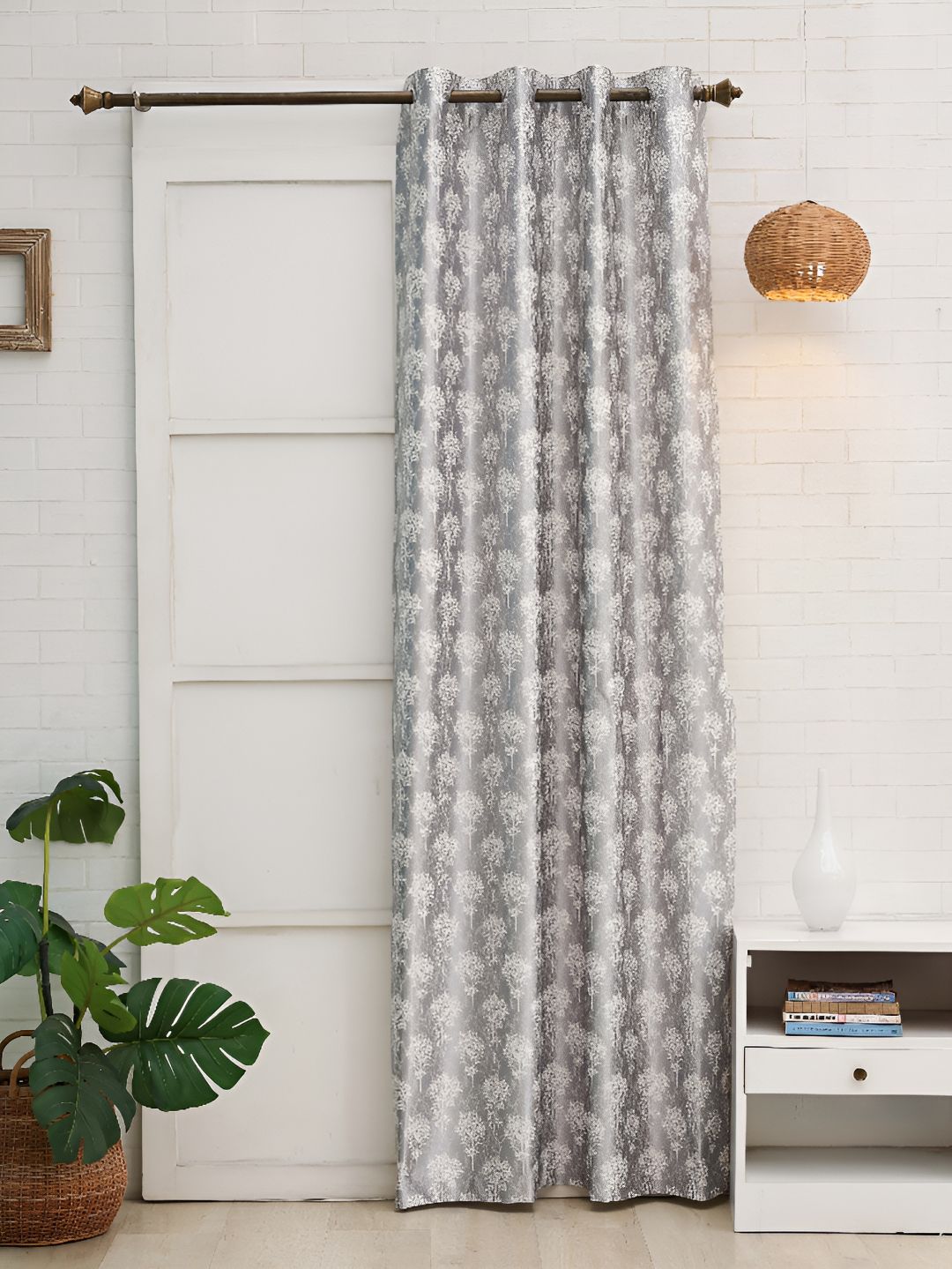 Ariana Grey & White Floral Room Darkening Door Curtain