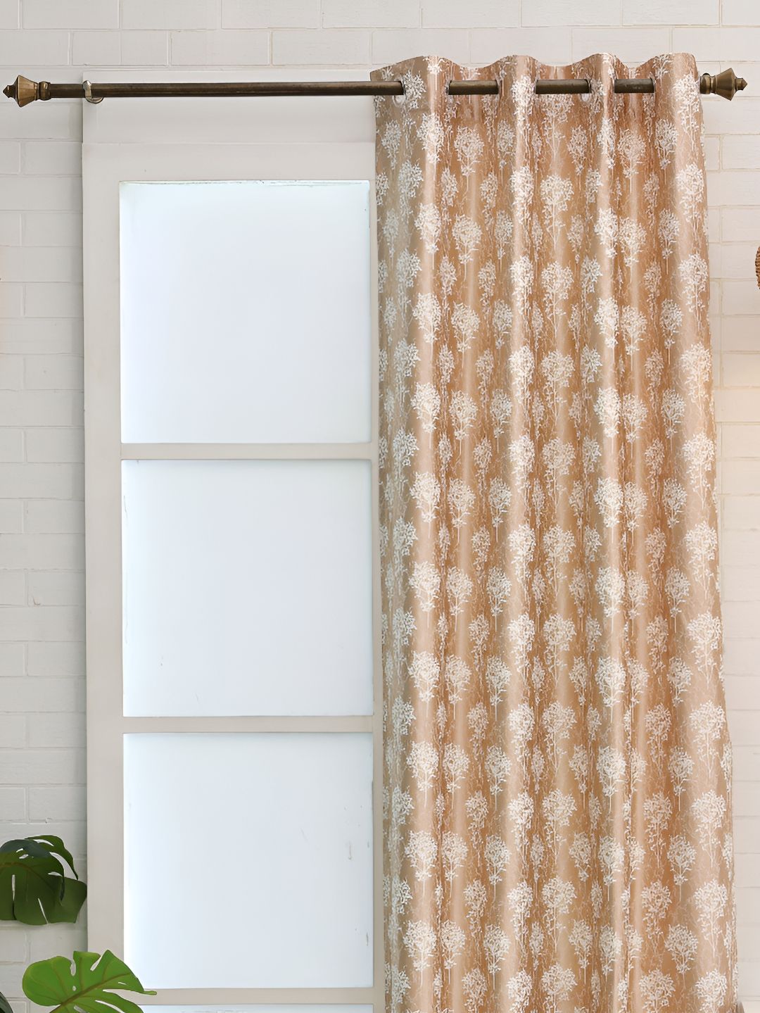 Ariana Bloom Coffee Brown & White Ethnic Motifs Room Darkening Window Curtain