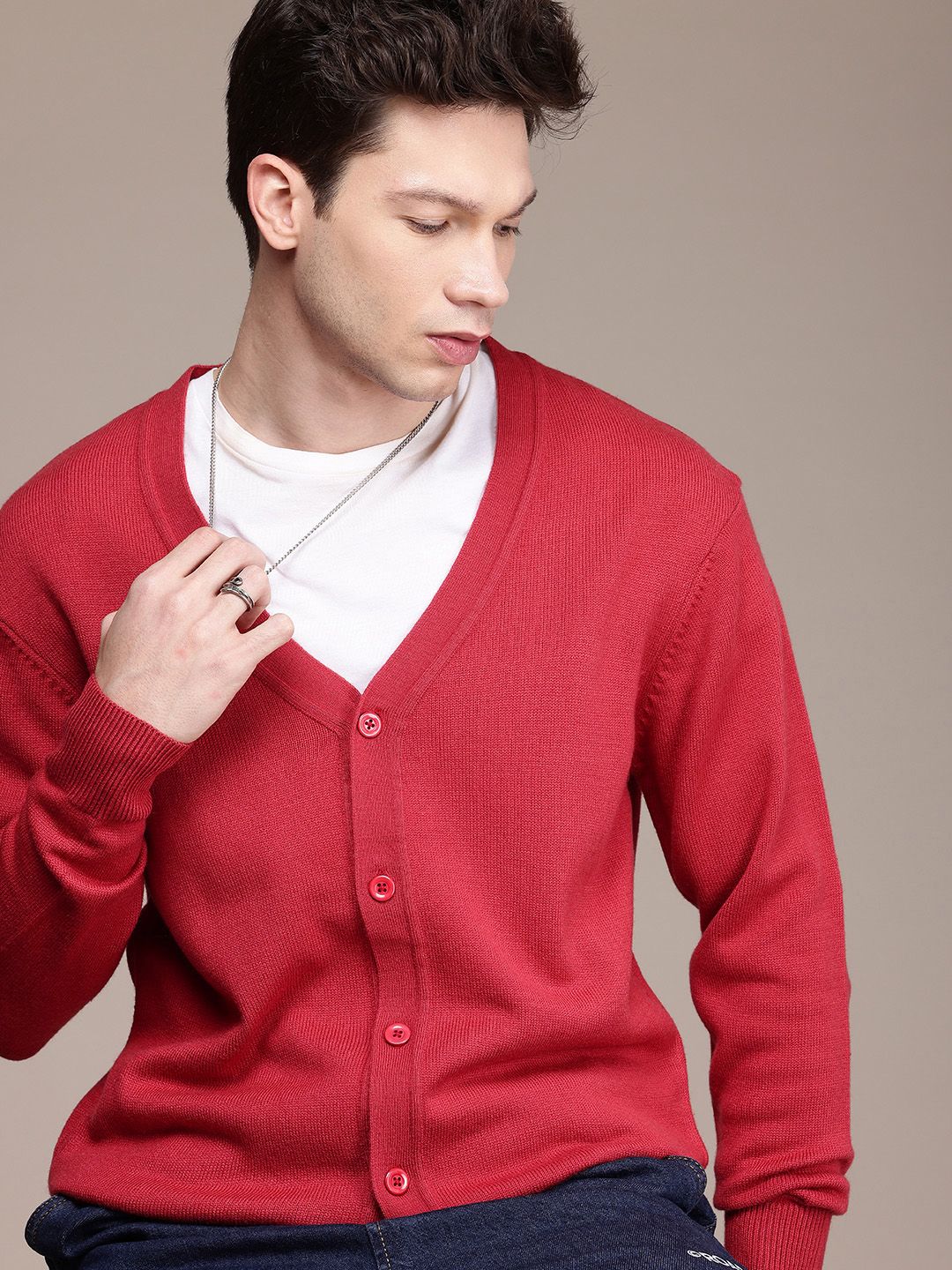 WROGN Solid V-Neck Cardigan