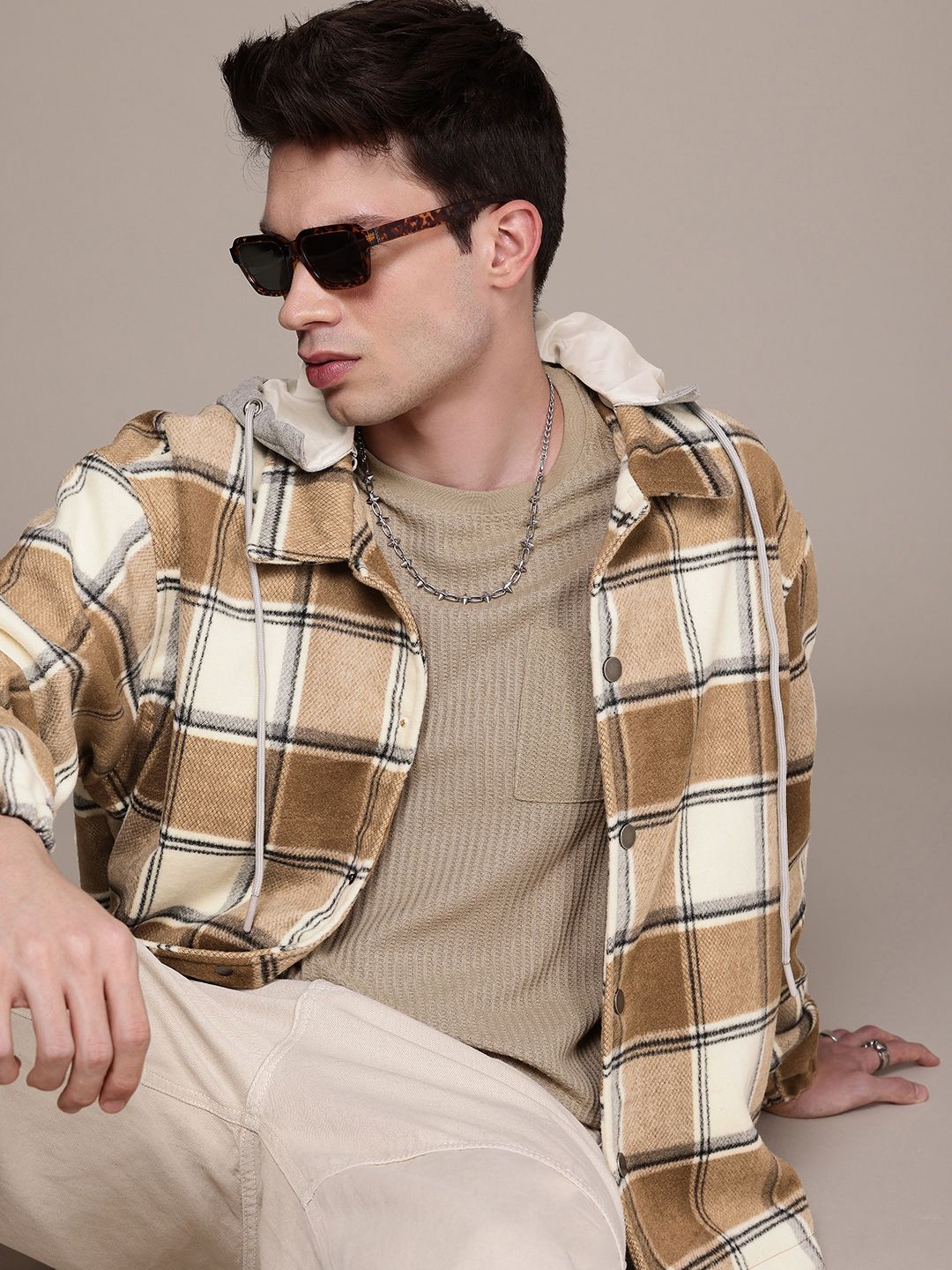 WROGN Checked Tailored Jacket With Detachable Hood