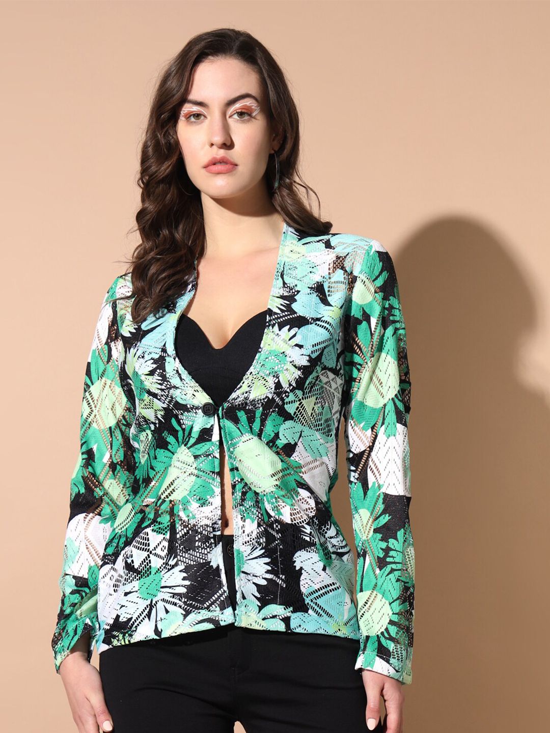 TANDUL Women Printed Tropical Button Shrug