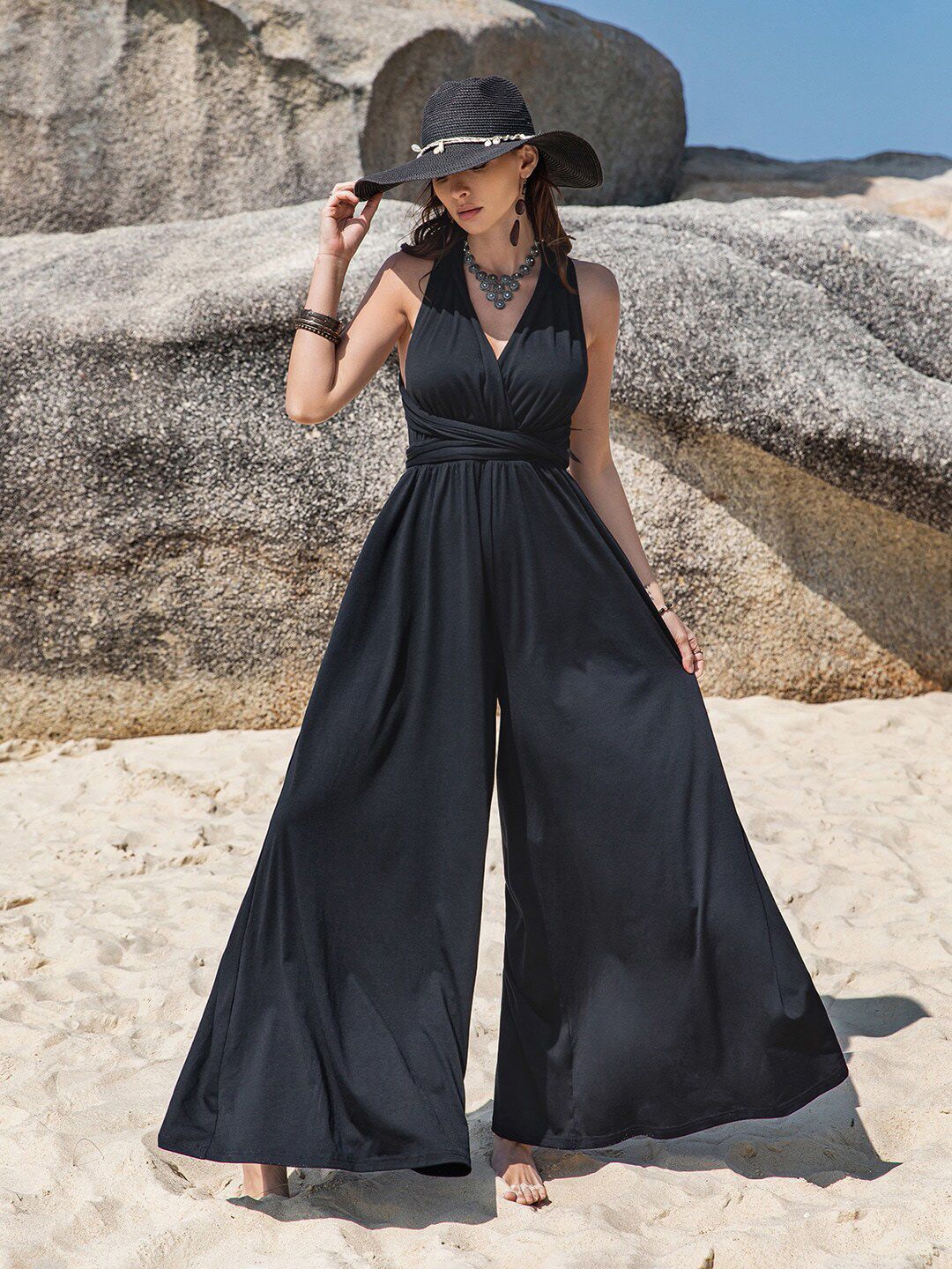 JC Mode V-Neck Sleeveless Culotte Jumpsuit