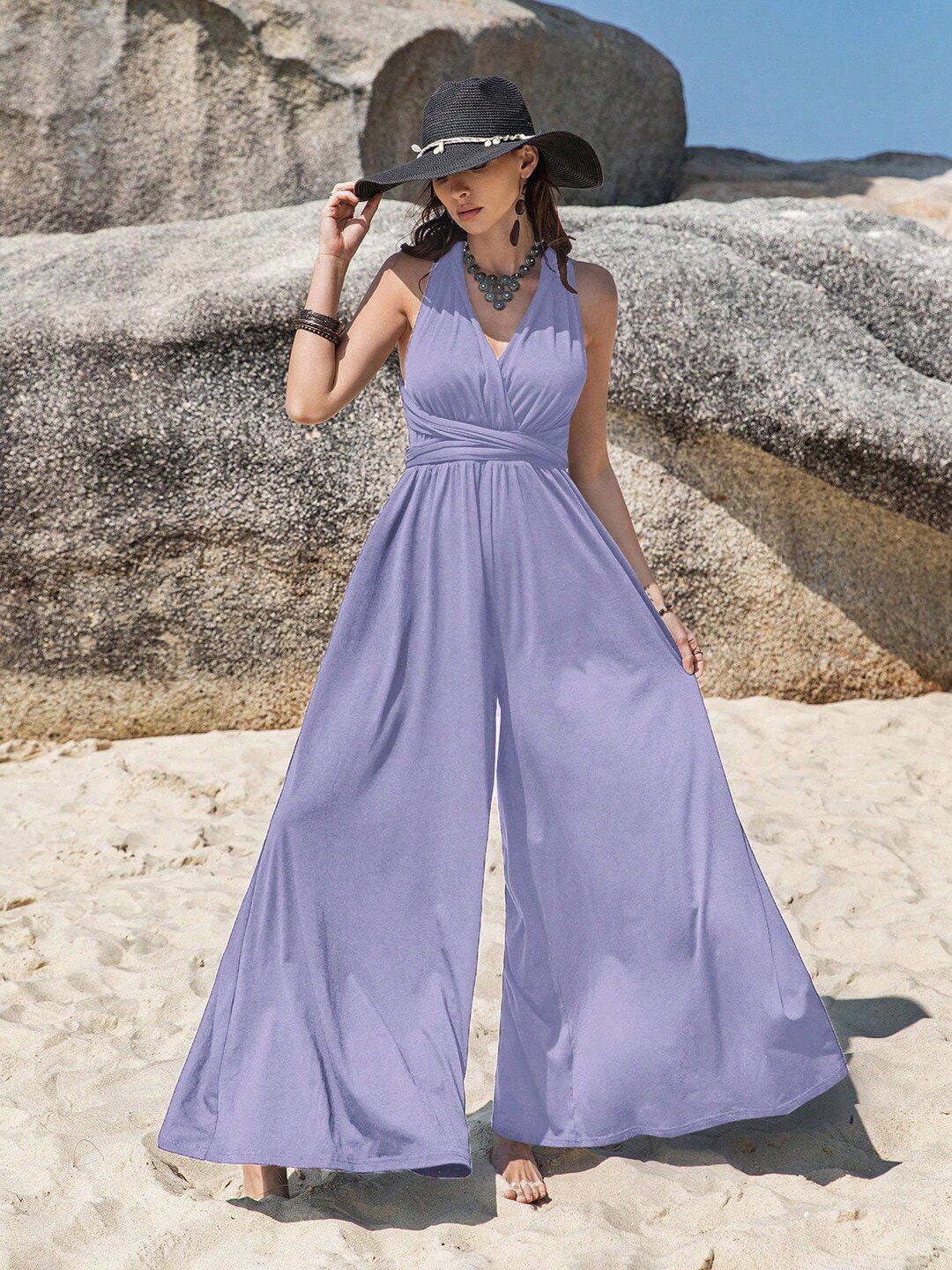 JC Mode V-Neck Sleeveless Culotte Jumpsuit