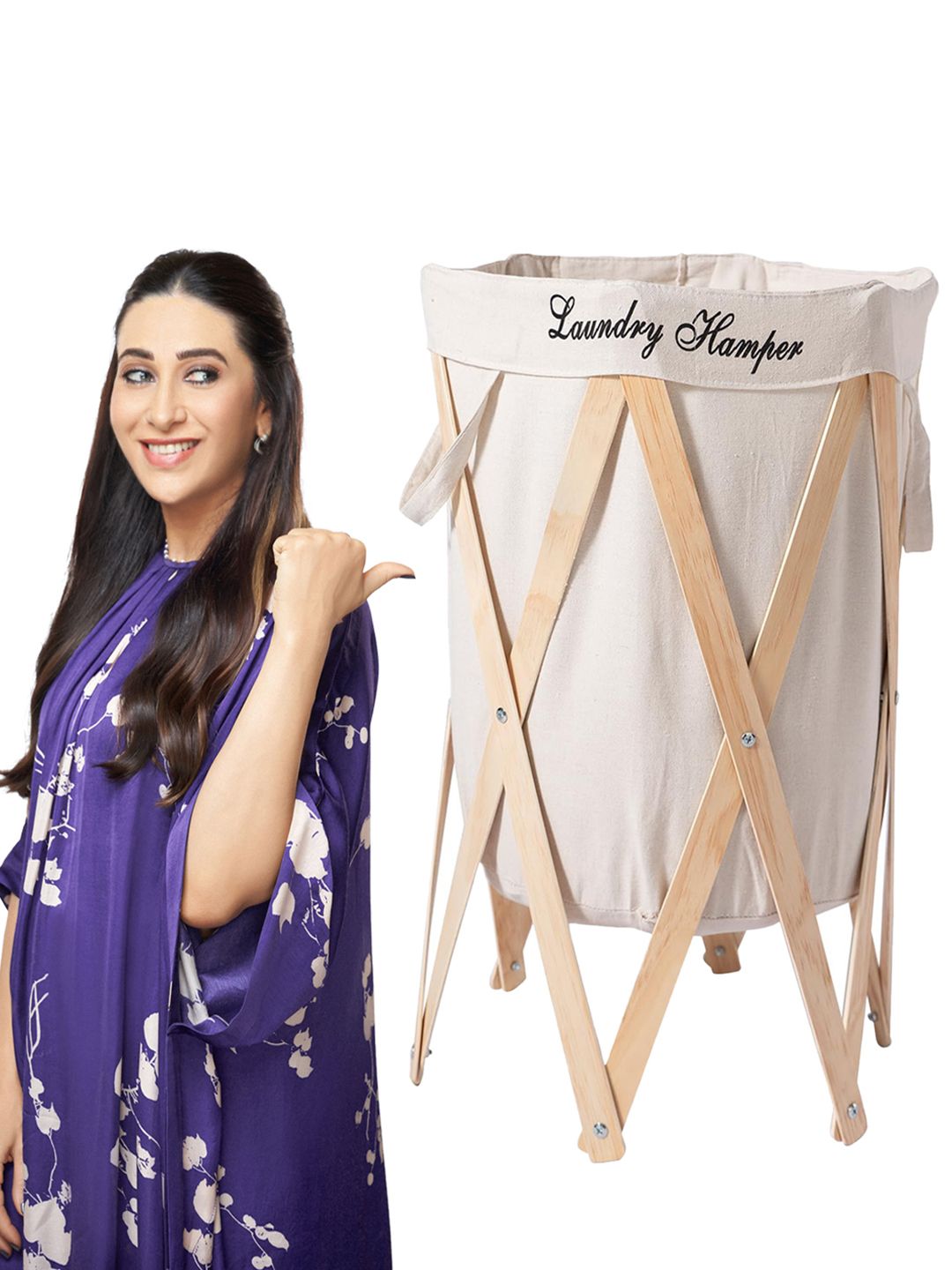 HOKIPO Cream Foldable Laundry Bag With Stand 80 L
