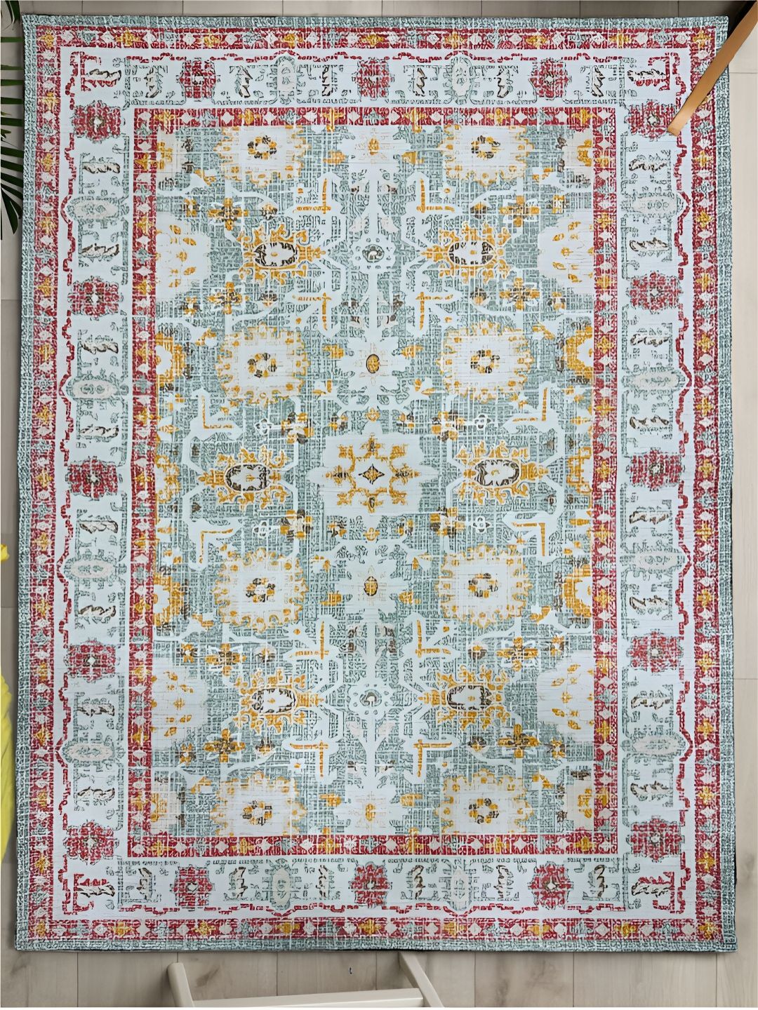 URBAN SPACE URBAN SPACE Green & Maroon Ethnic Motifs Printed Vintage Anti-Skid Carpet