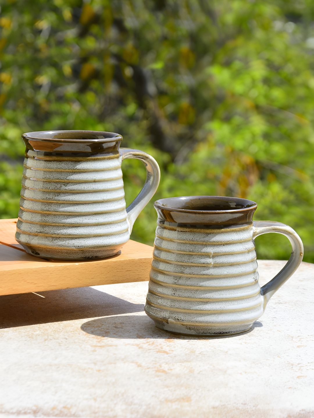 StyleMyWay I Love You Grandma Quote Brown Striped Ceramic Handmade 2 Piece Mugs-300ml