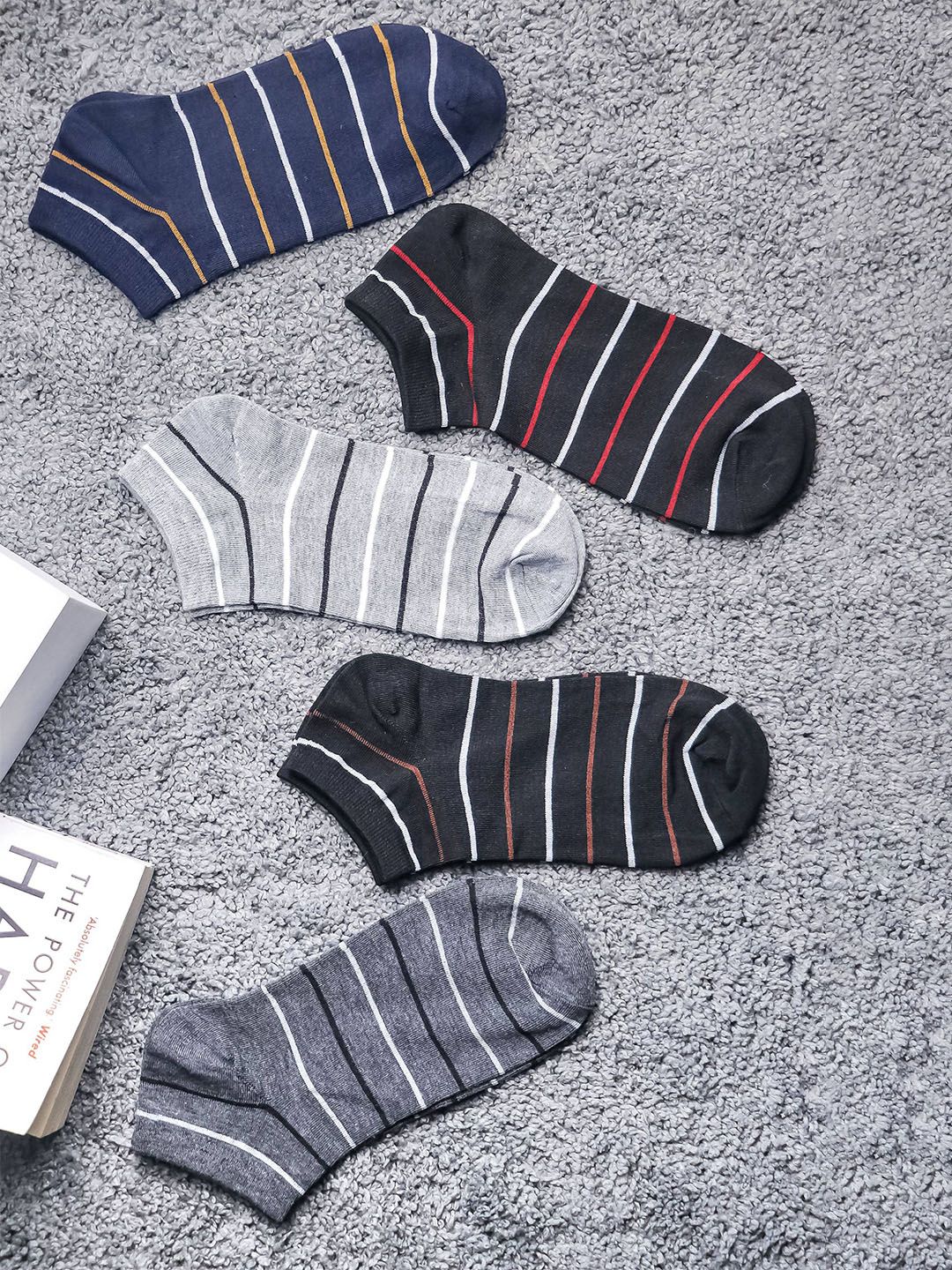 Brauch Unisex Pack of 5 Striped Ankle-Length Socks