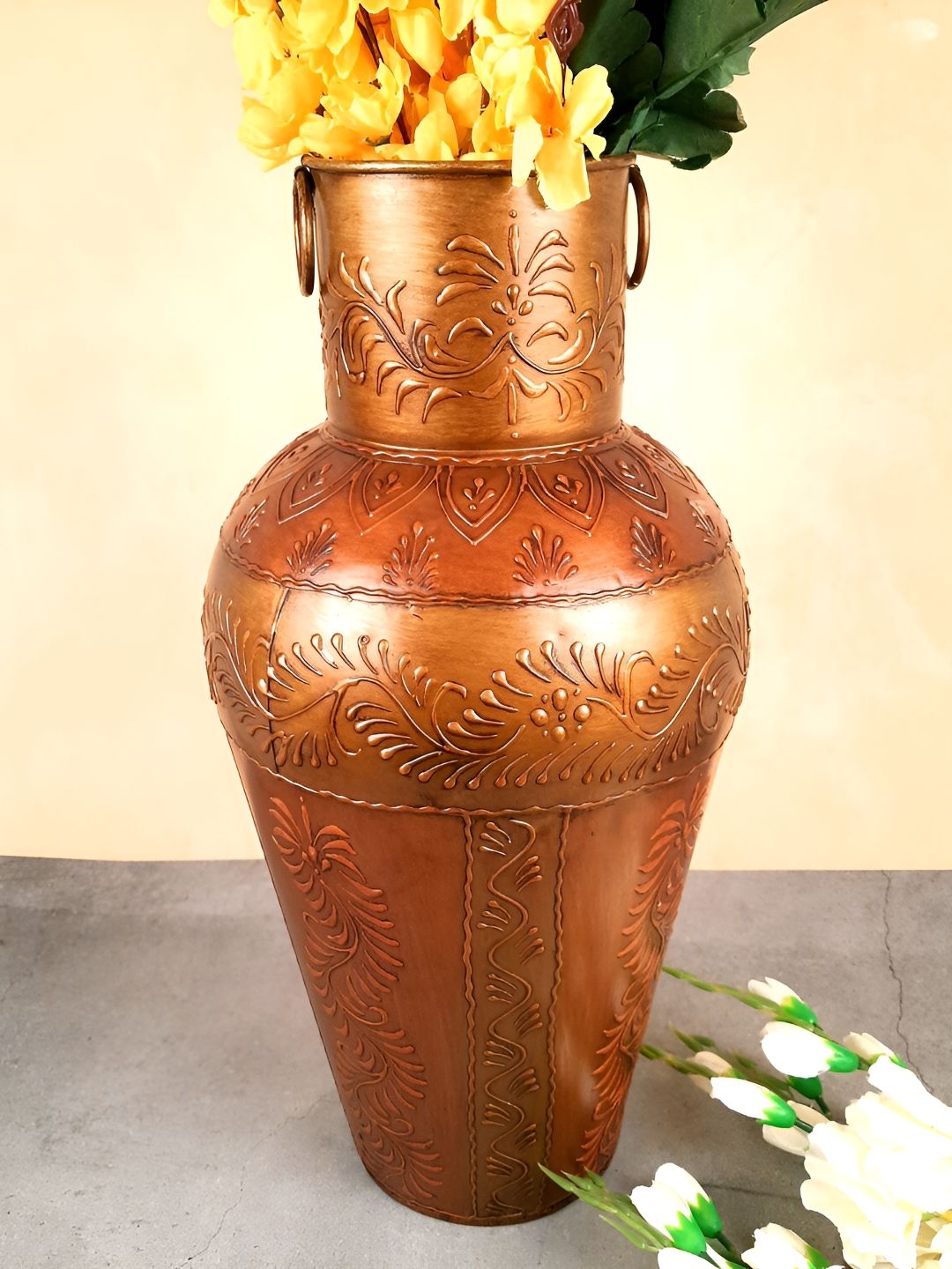 Buy apka mart Copper Toned Metal Textured Flower Vase - Vases for