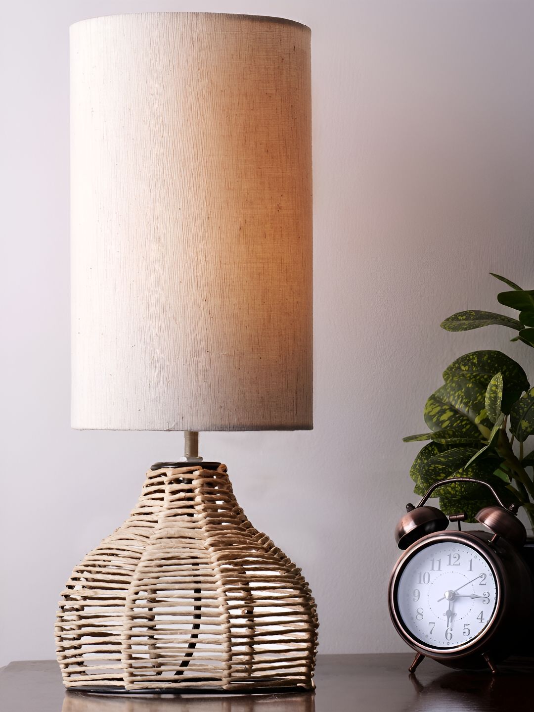 Decazone Rustic Warm Yellow Wood Cylinder Solid High Quality Electrical Table Lamps