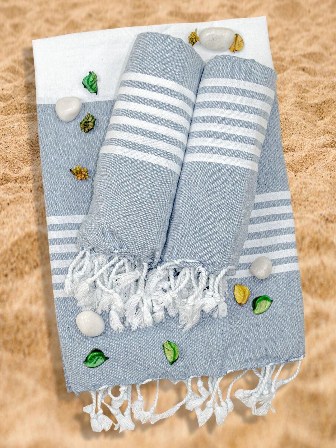 Aura Grey & White 3 Pieces Printed Cotton 200 GSM Towel Set