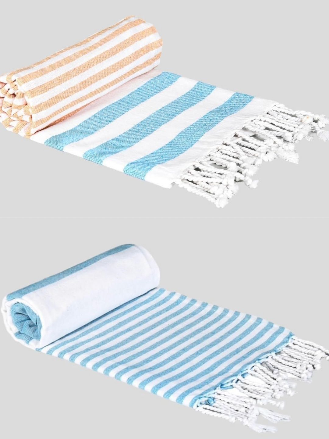 Homerz White & Orange Pack Of 2 Striped Cotton 210 GSM Bath Towel