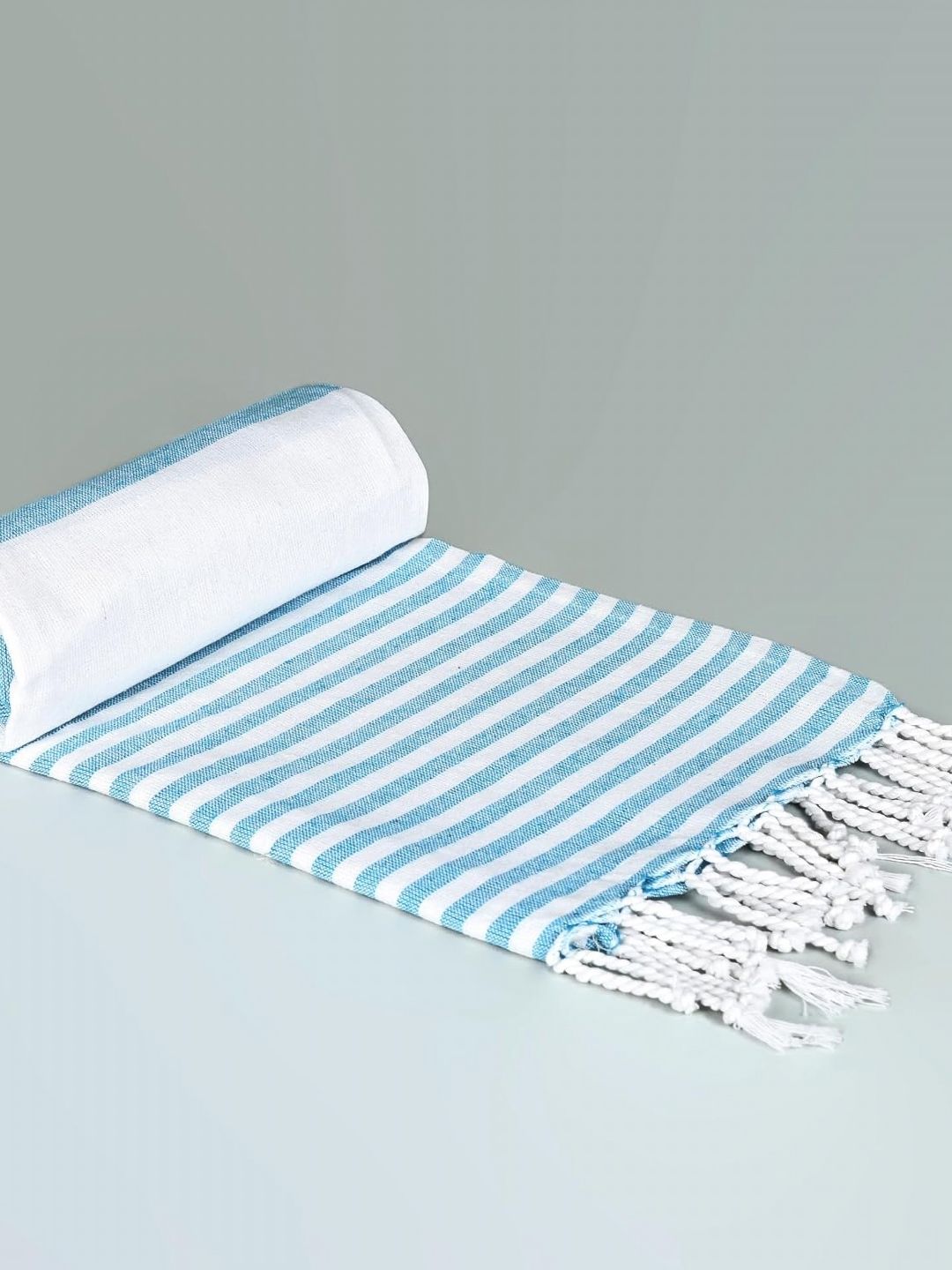 Homerz Blue & White 1 Striped Cotton 210 GSM Bath Towel