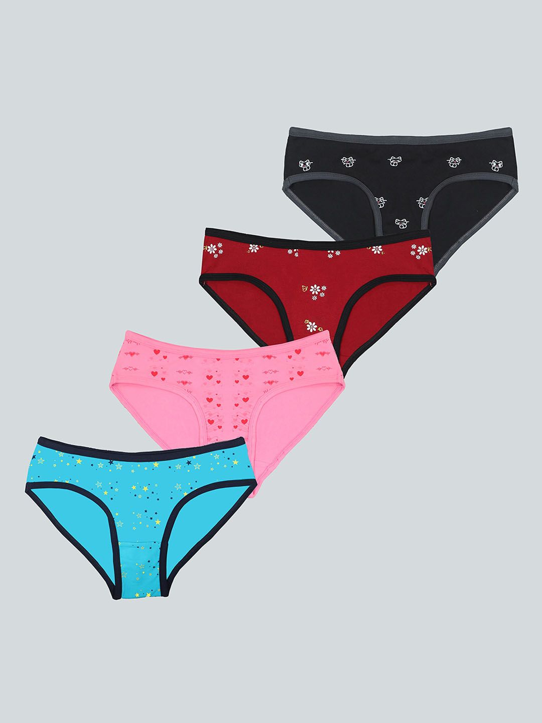 F&S Girls Pack Of 4 Printed Hipster Briefs PNTY-MLTCLR-4