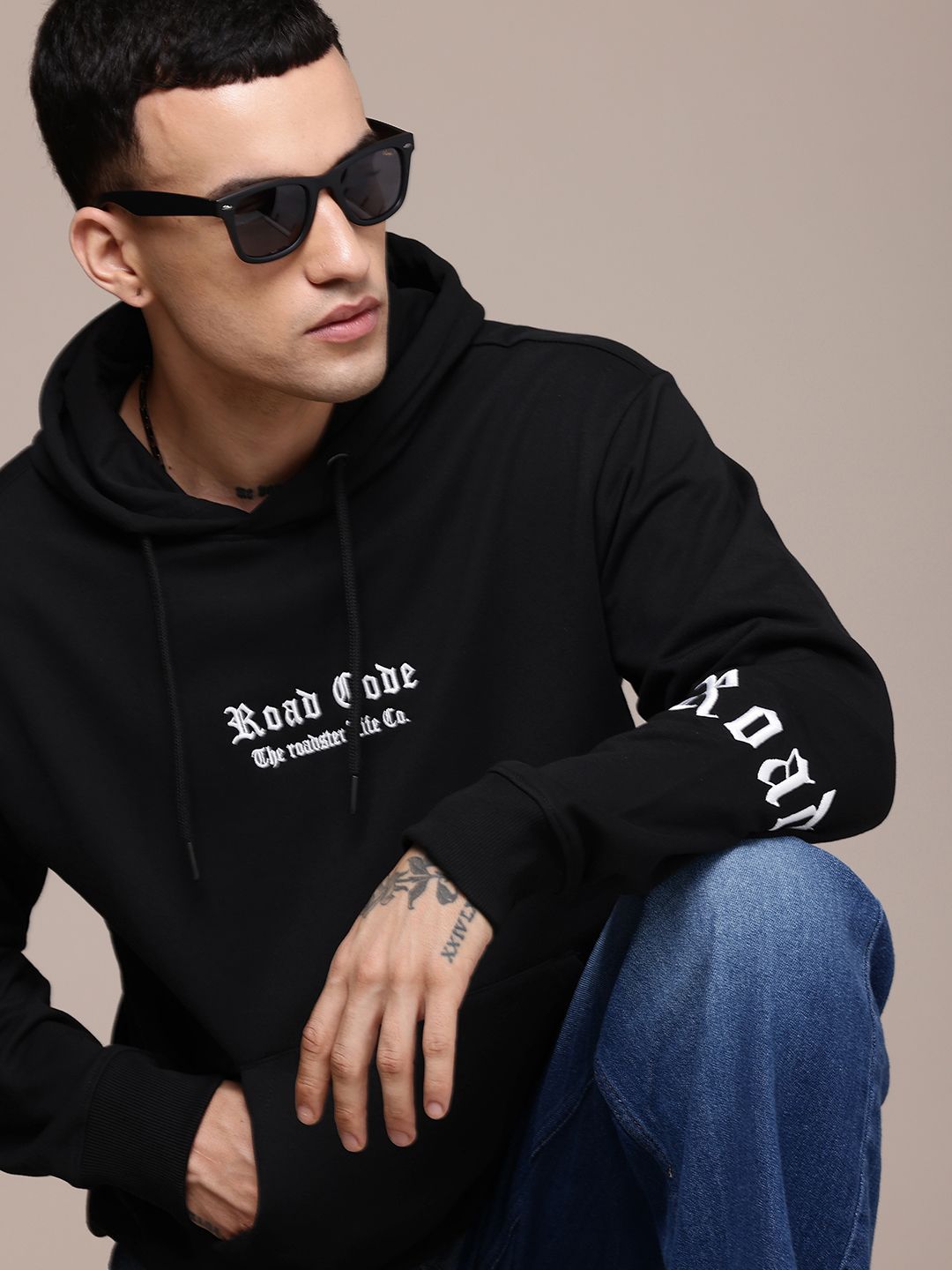 The Roadster Life Co. Brand Logo Embroidered Hooded Relaxed Fit Sweatshirt